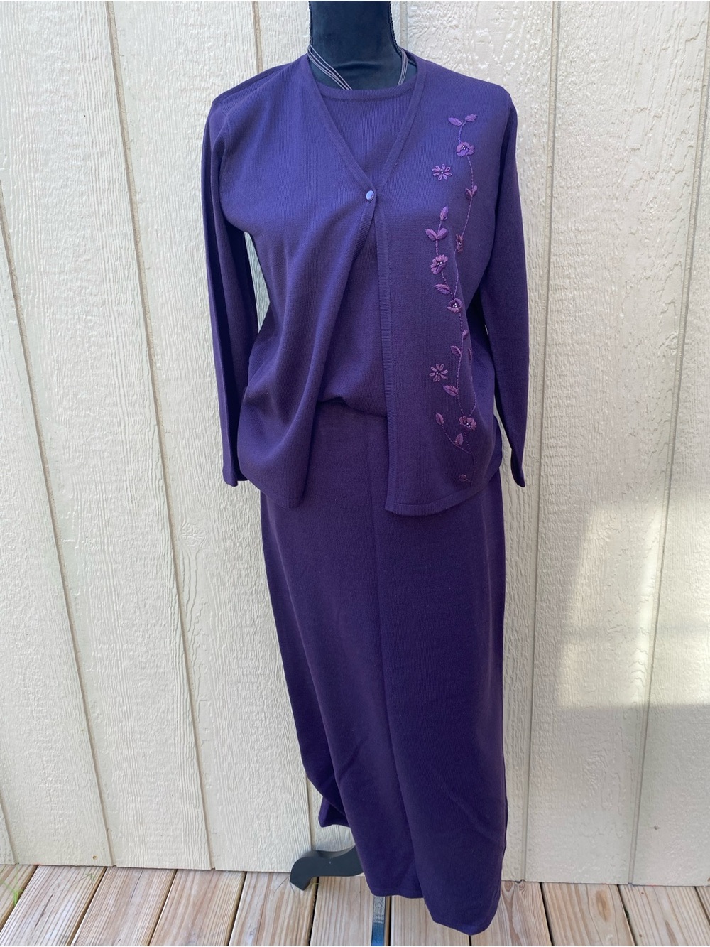 Vintage 2-Piece Knit Set - Deep Purple Mock Layered Top & Maxi  - Size XS/S